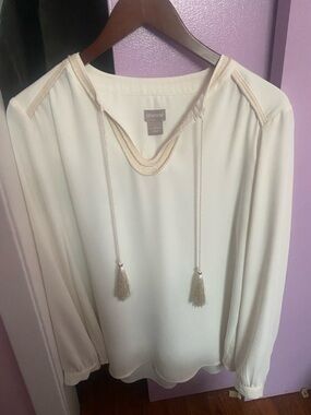 Chico's Cream Tassel Tie Blouse